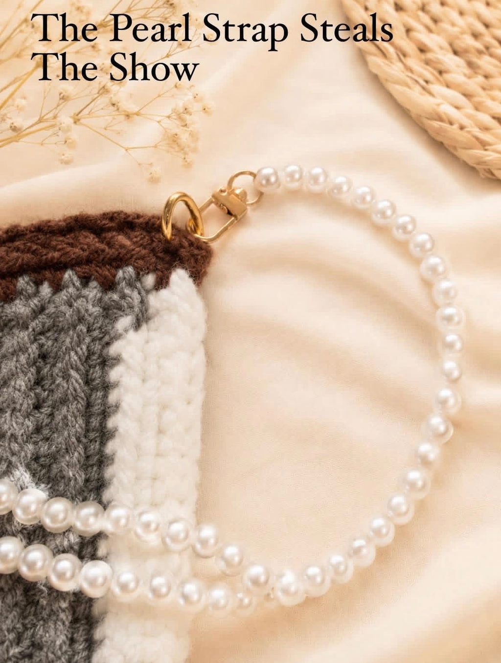 Handmade Scrap Yarn Crochet Bag with Pearl Strap | One of a Kind Cozy Shoulder Purse