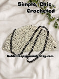 Handmade Crochet Half-Moon Shoulder Bag with Detachable Chain Strap | Cream Tweed Purse