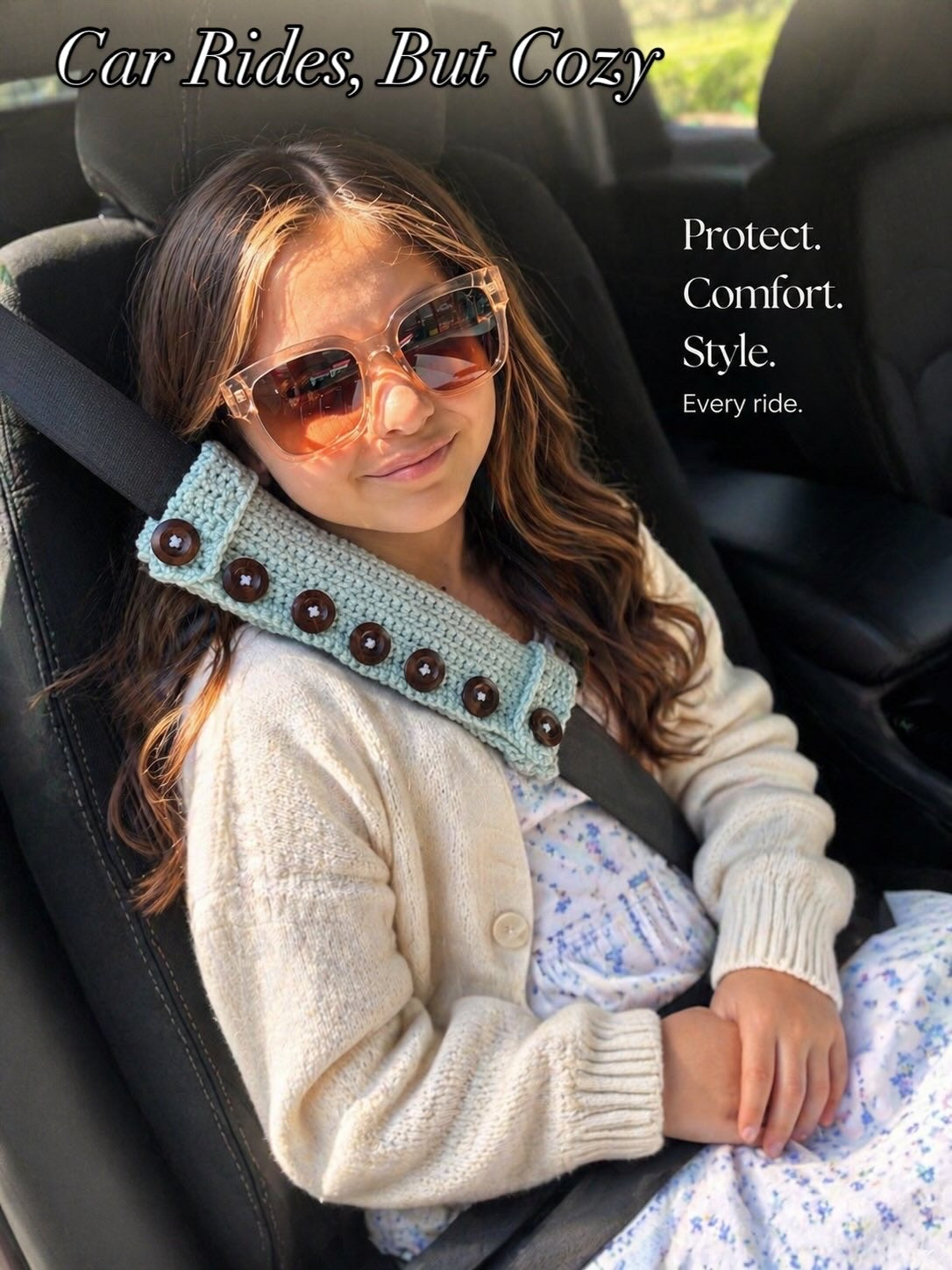 Handmade Crochet Seatbelt Cover – Buttoned Seatbelt Cushion – Soft Car Comfort Accessory