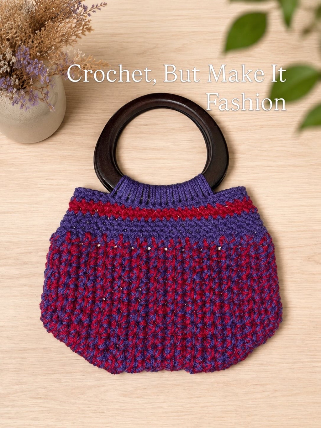 Handmade Crochet Handbag with Wooden Handles | Purple Artisan Purse | One-of-a-Kind Crochet Bag