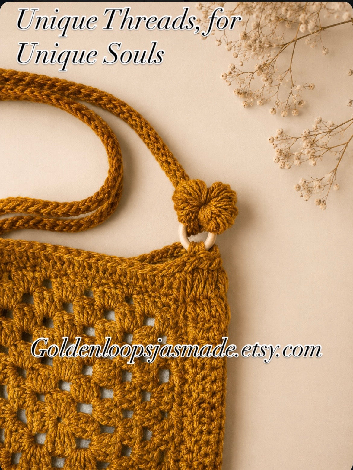 Golden Mustard Crochet Shoulder Bag | Handmade Boho Granny Square Purse