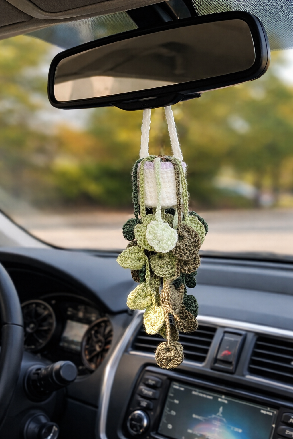 Handmade Crochet Rearview Mirror Hanging Plant