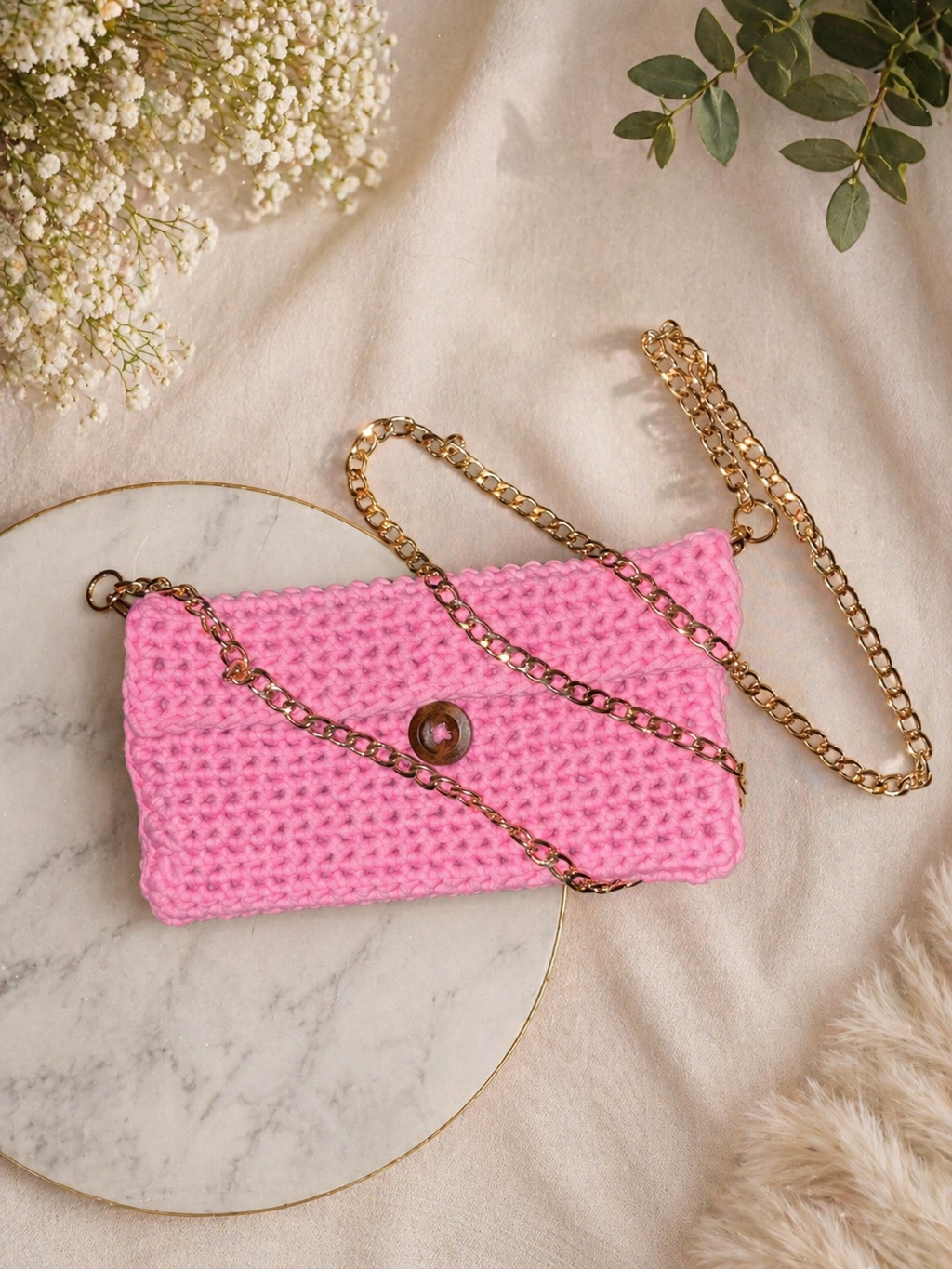 Handmade Crochet Clutch Purse with Detachable Gold Chain Strap | Boho Evening Bag | Custom Colors Availabl