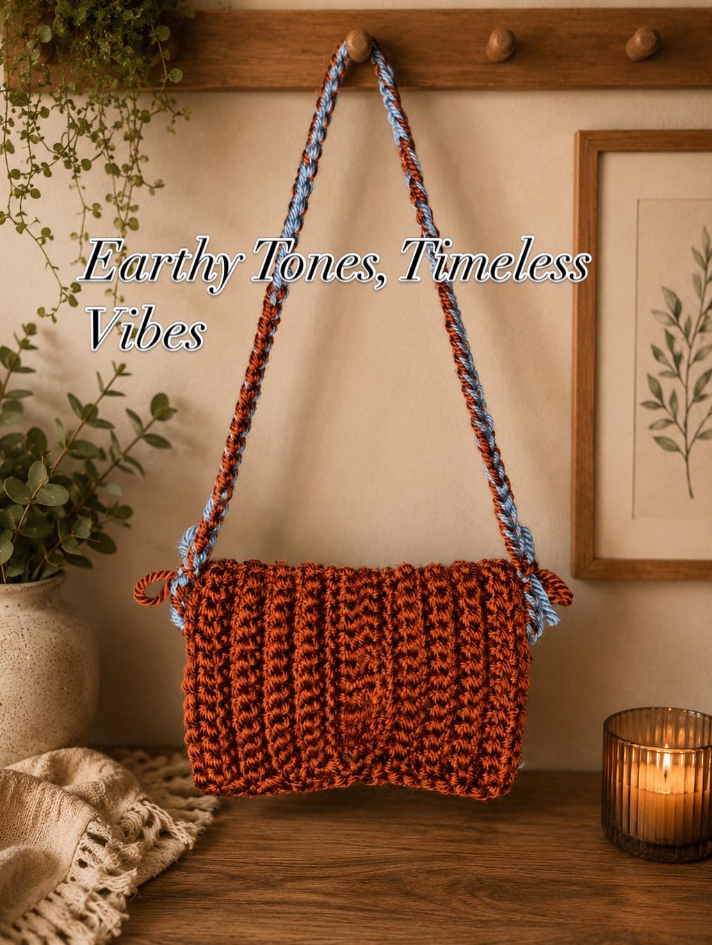One-of-a-Kind Handmade Crochet Crossbody Bag | Rustic Blue Boho Purse