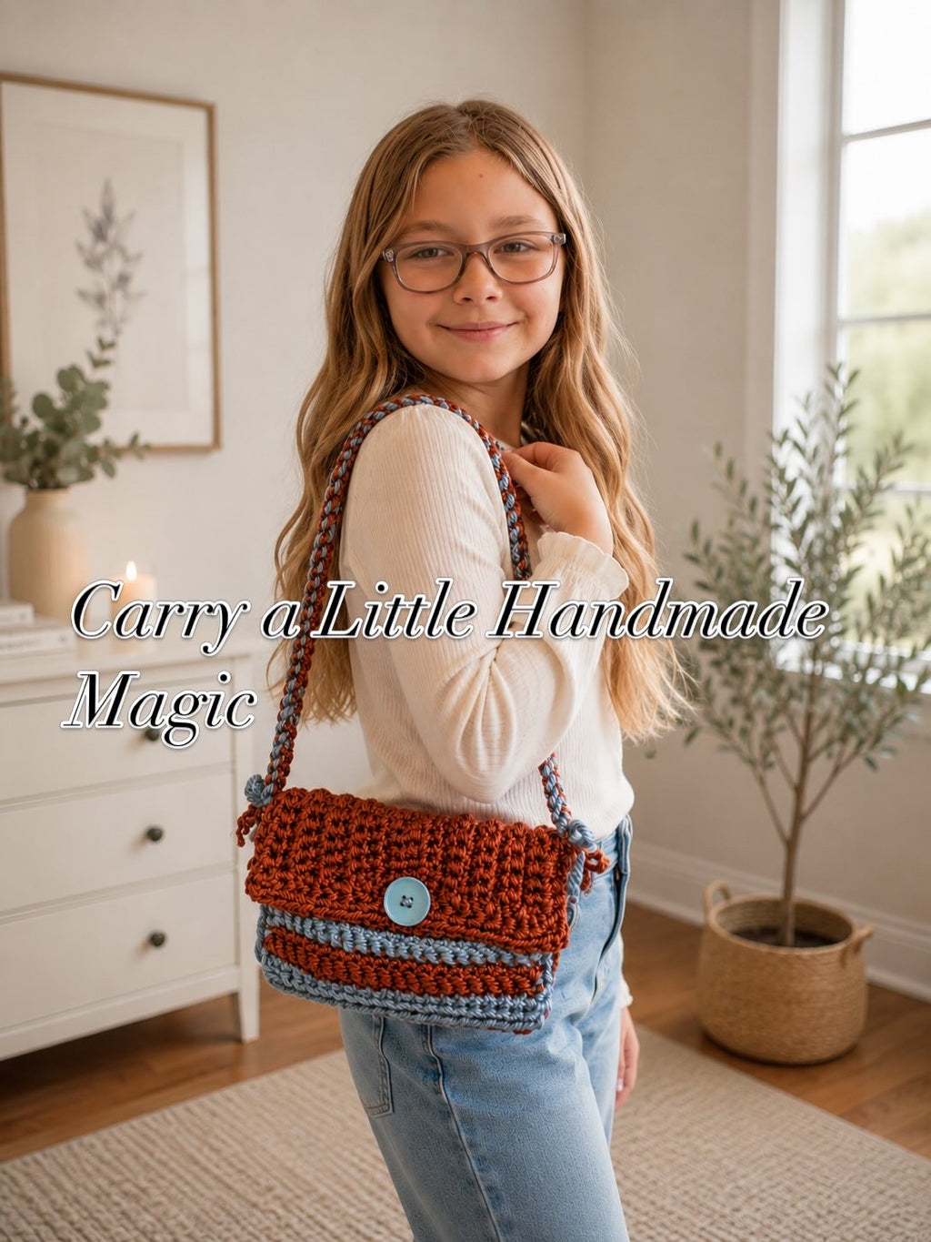 One-of-a-Kind Handmade Crochet Crossbody Bag | Rustic Blue Boho Purse