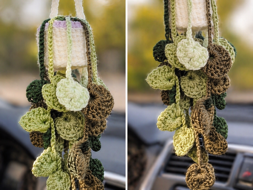 Handmade Crochet Rearview Mirror Hanging Plant