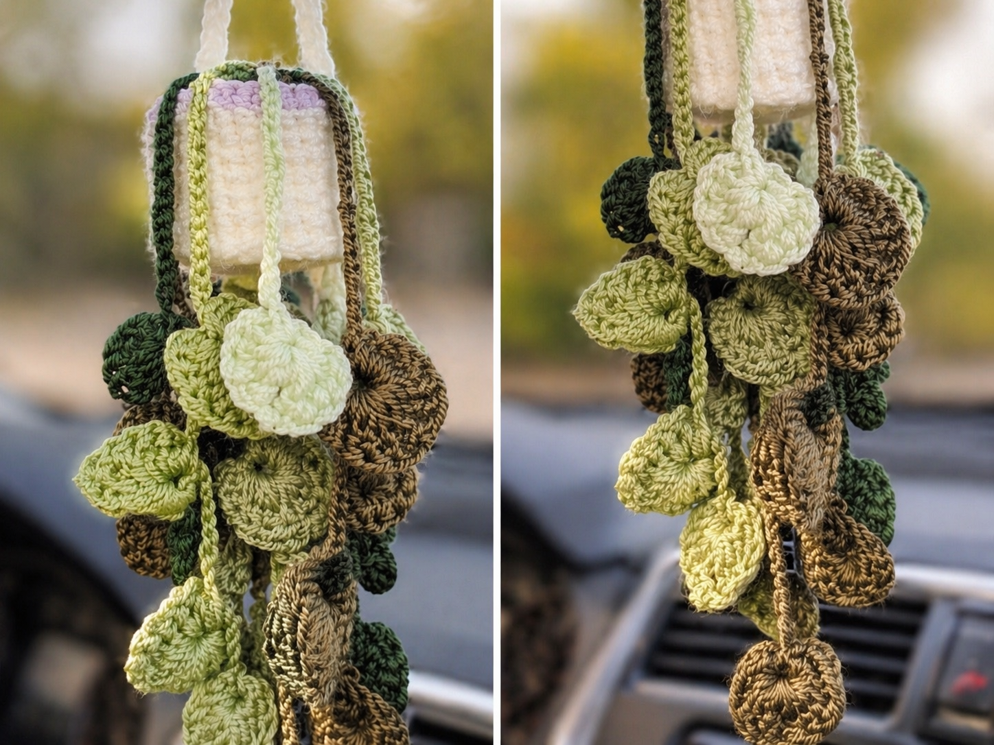 Handmade Crochet Rearview Mirror Hanging Plant