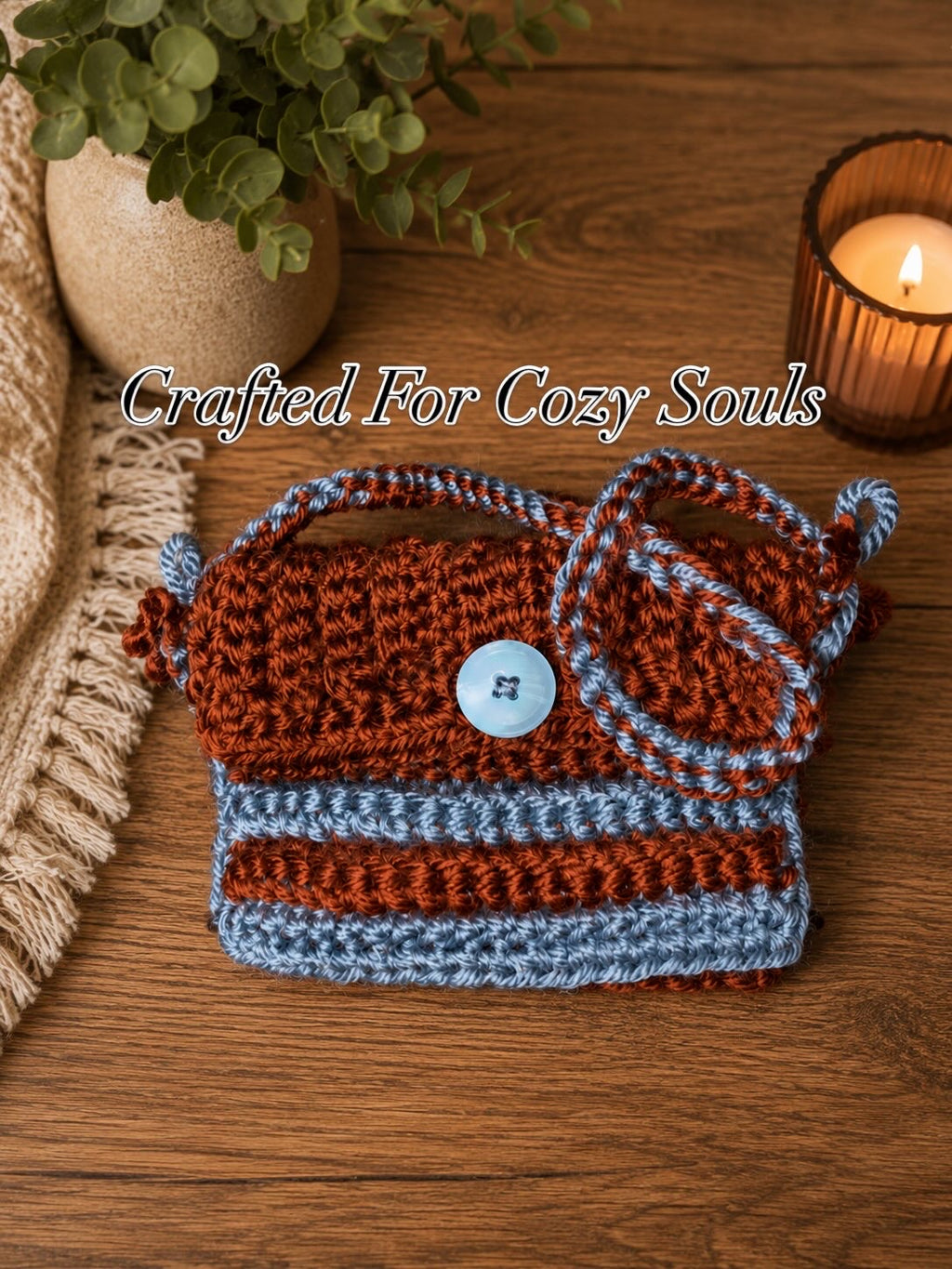 One-of-a-Kind Handmade Crochet Crossbody Bag | Rustic Blue Boho Purse