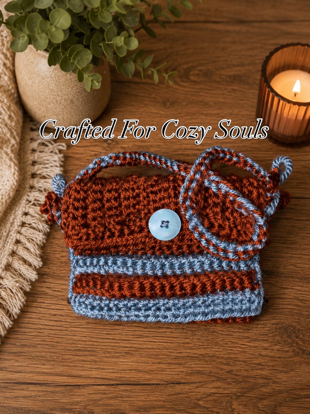 One-of-a-Kind Handmade Crochet Crossbody Bag | Rustic Blue Boho Purse