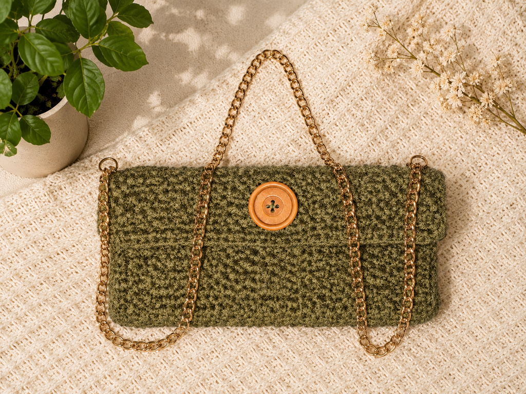 Handmade Crochet Clutch Purse with Detachable Gold Chain Strap | Boho Evening Bag | Custom Colors Availabl