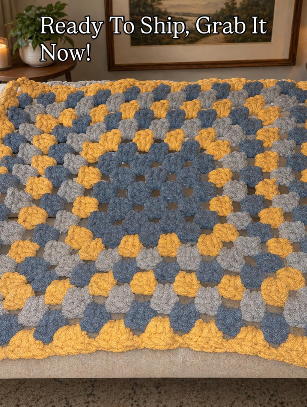Chunky Crochet Baby Blanket – Handmade Granny Square Blanket – One of a Kind Cozy Baby Throw