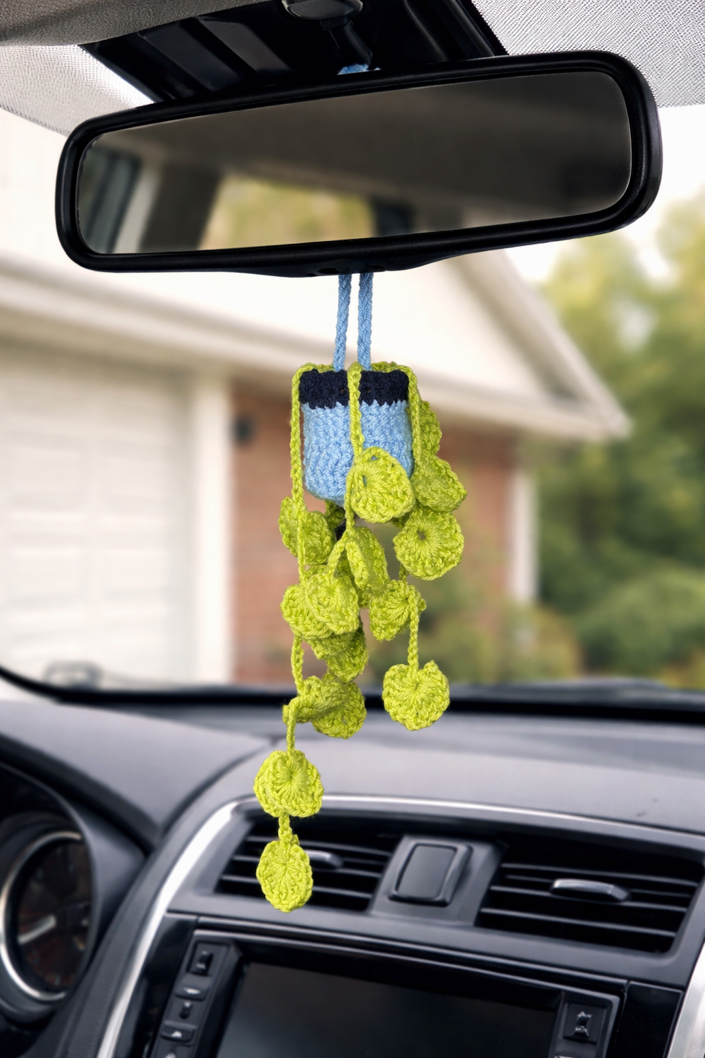 Handmade Crochet Rearview Mirror Hanging Plant