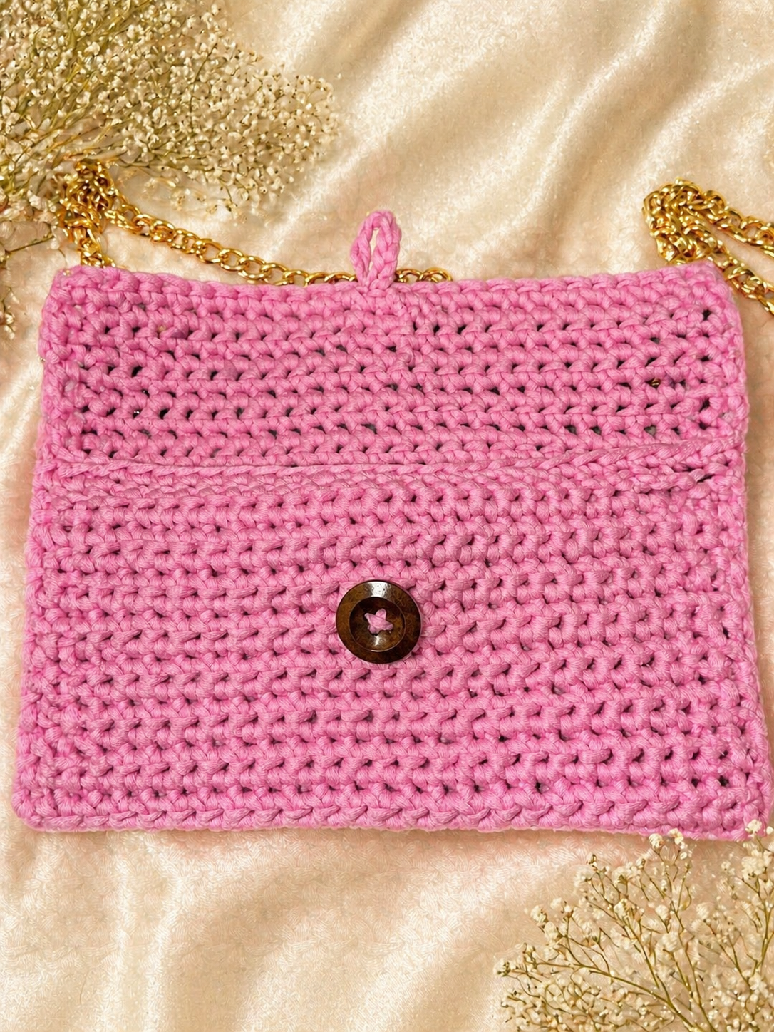 Handmade Crochet Clutch Purse with Detachable Gold Chain Strap | Boho Evening Bag | Custom Colors Availabl