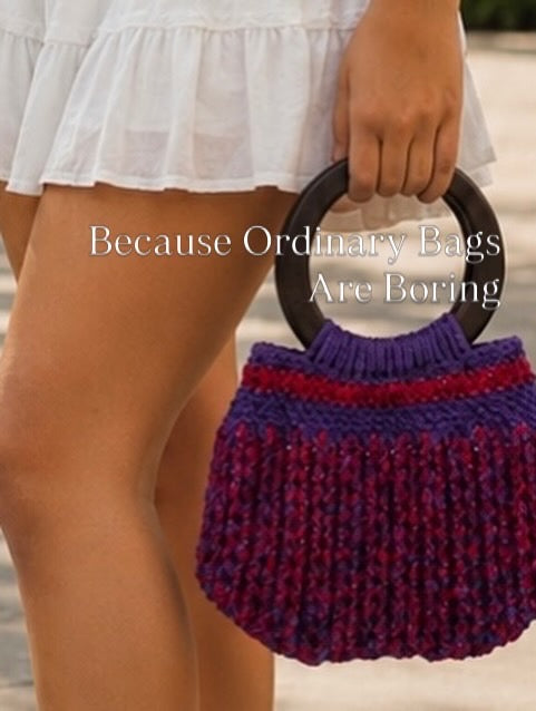 Handmade Crochet Handbag with Wooden Handles | Purple Artisan Purse | One-of-a-Kind Crochet Bag