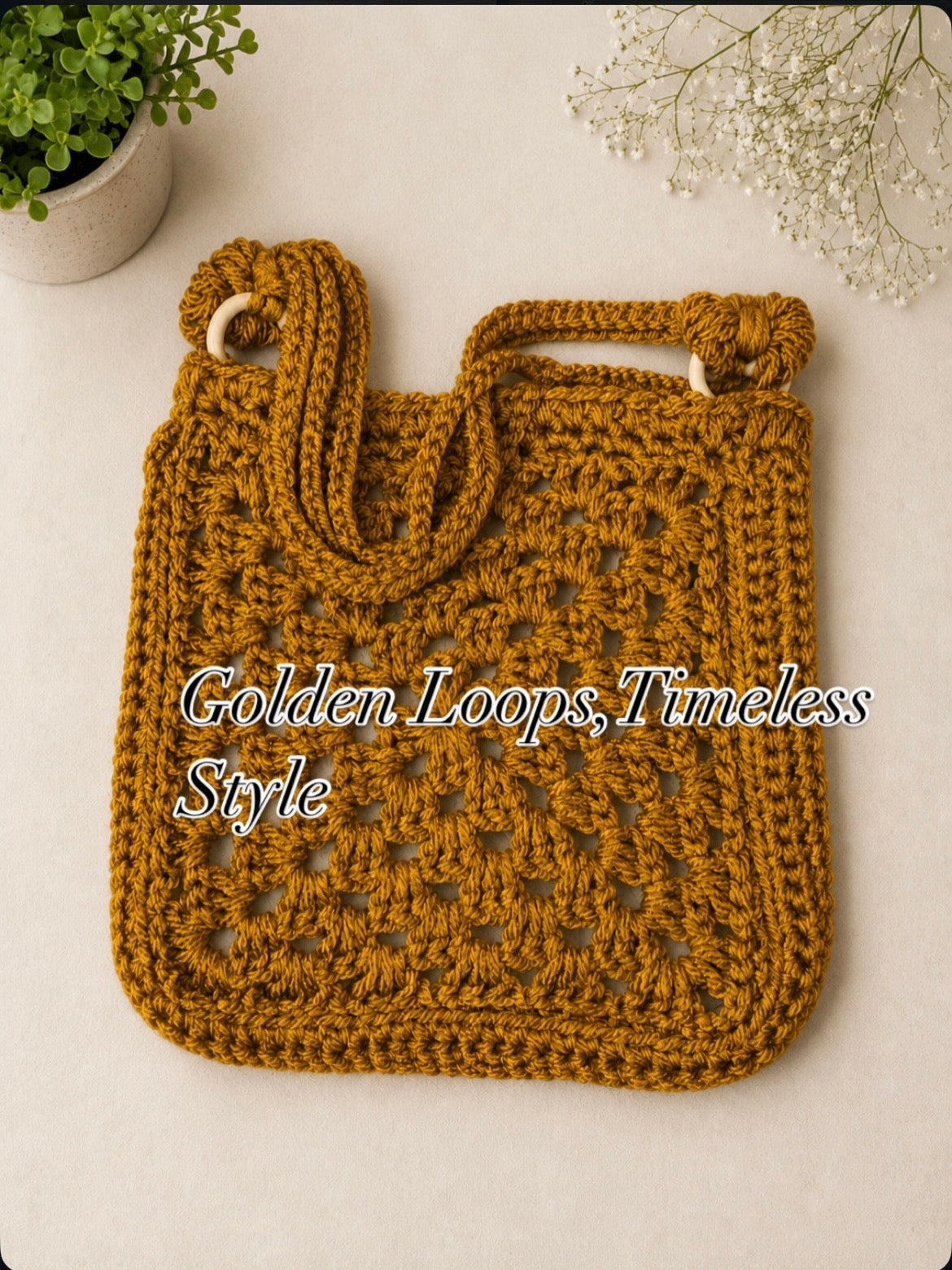 Golden Mustard Crochet Shoulder Bag | Handmade Boho Granny Square Purse