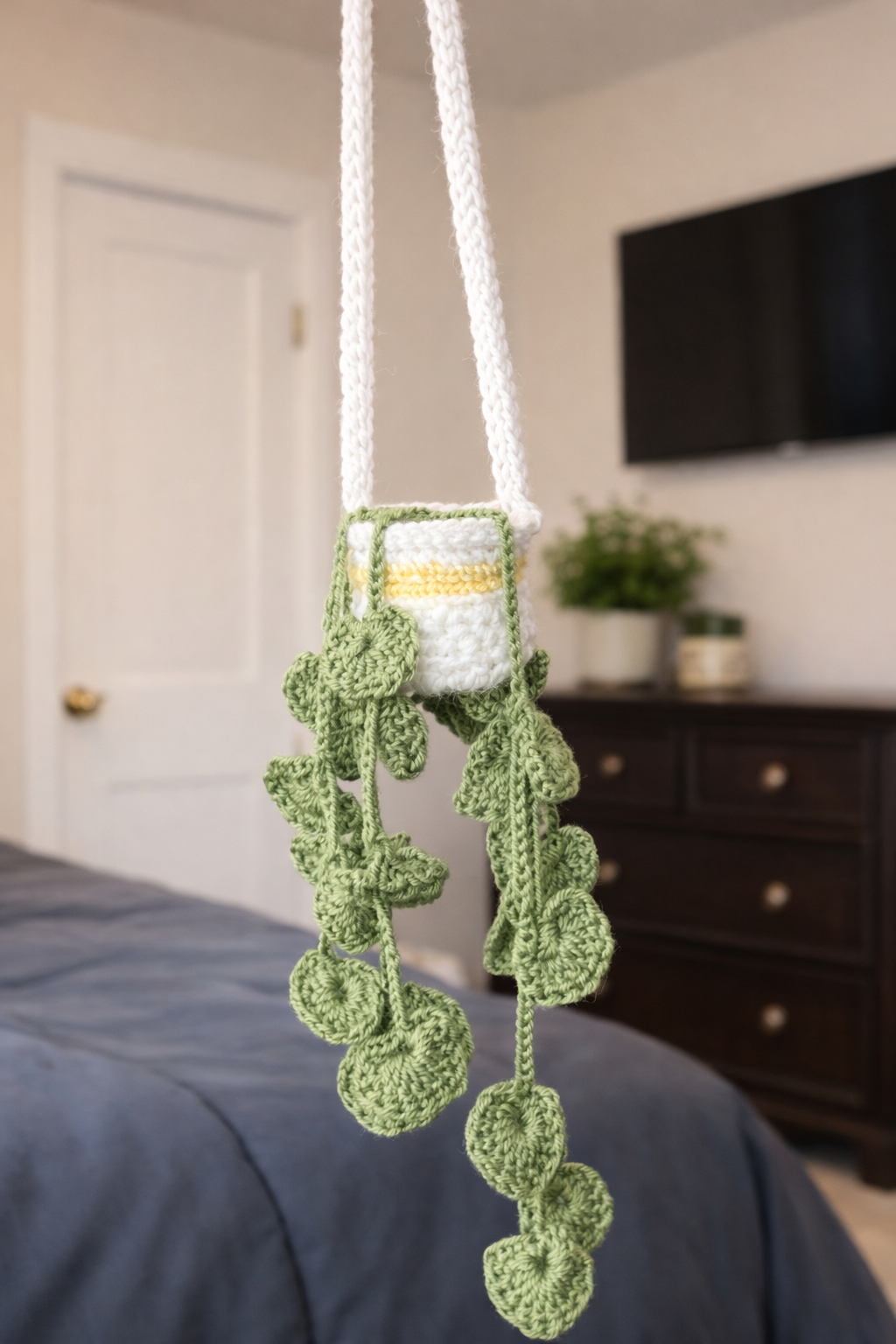 Handmade Crochet Rearview Mirror Hanging Plant