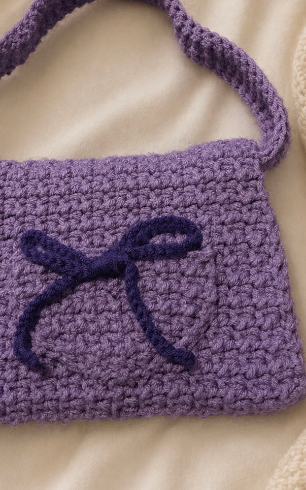 Handmade Crochet Book Sleeve Bag | Adjustable Strap | Button Closure | Purple Book Cover Purse