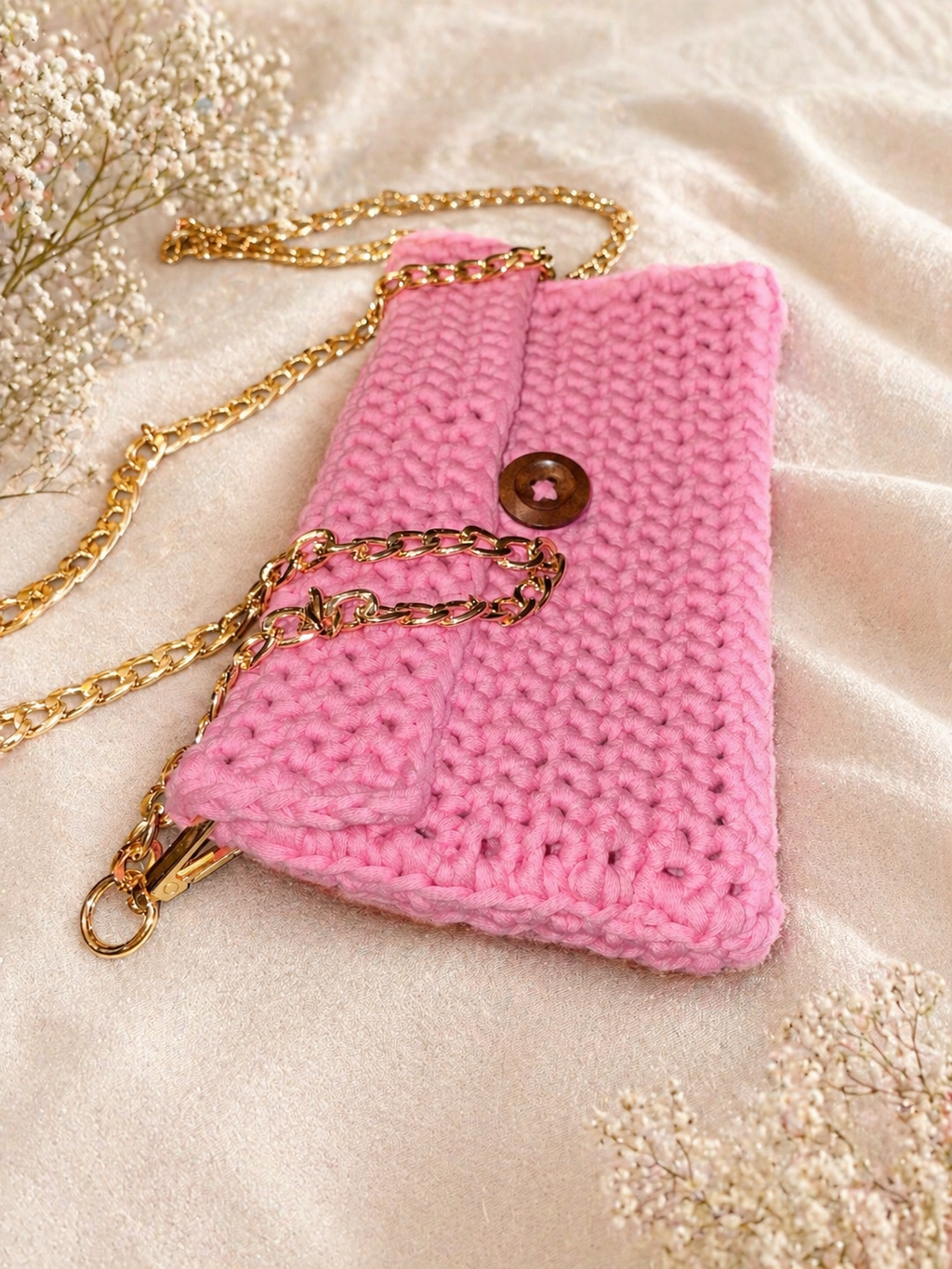 Handmade Crochet Clutch Purse with Detachable Gold Chain Strap | Boho Evening Bag | Custom Colors Availabl