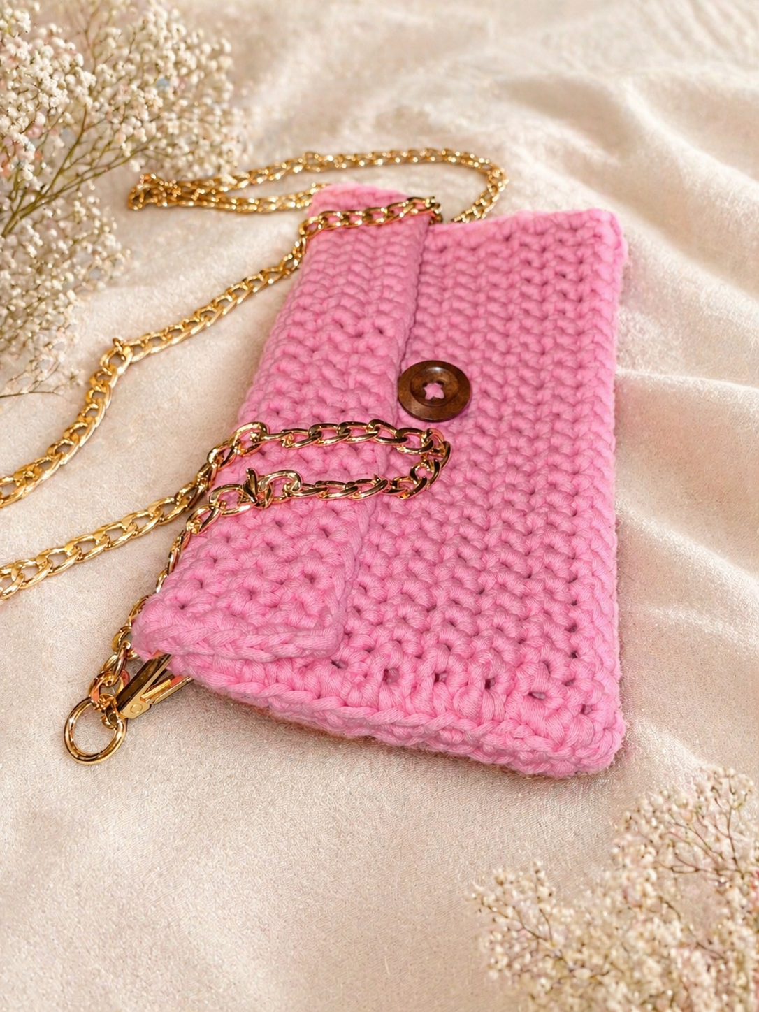 Handmade Crochet Clutch Purse with Detachable Gold Chain Strap | Boho Evening Bag | Custom Colors Availabl