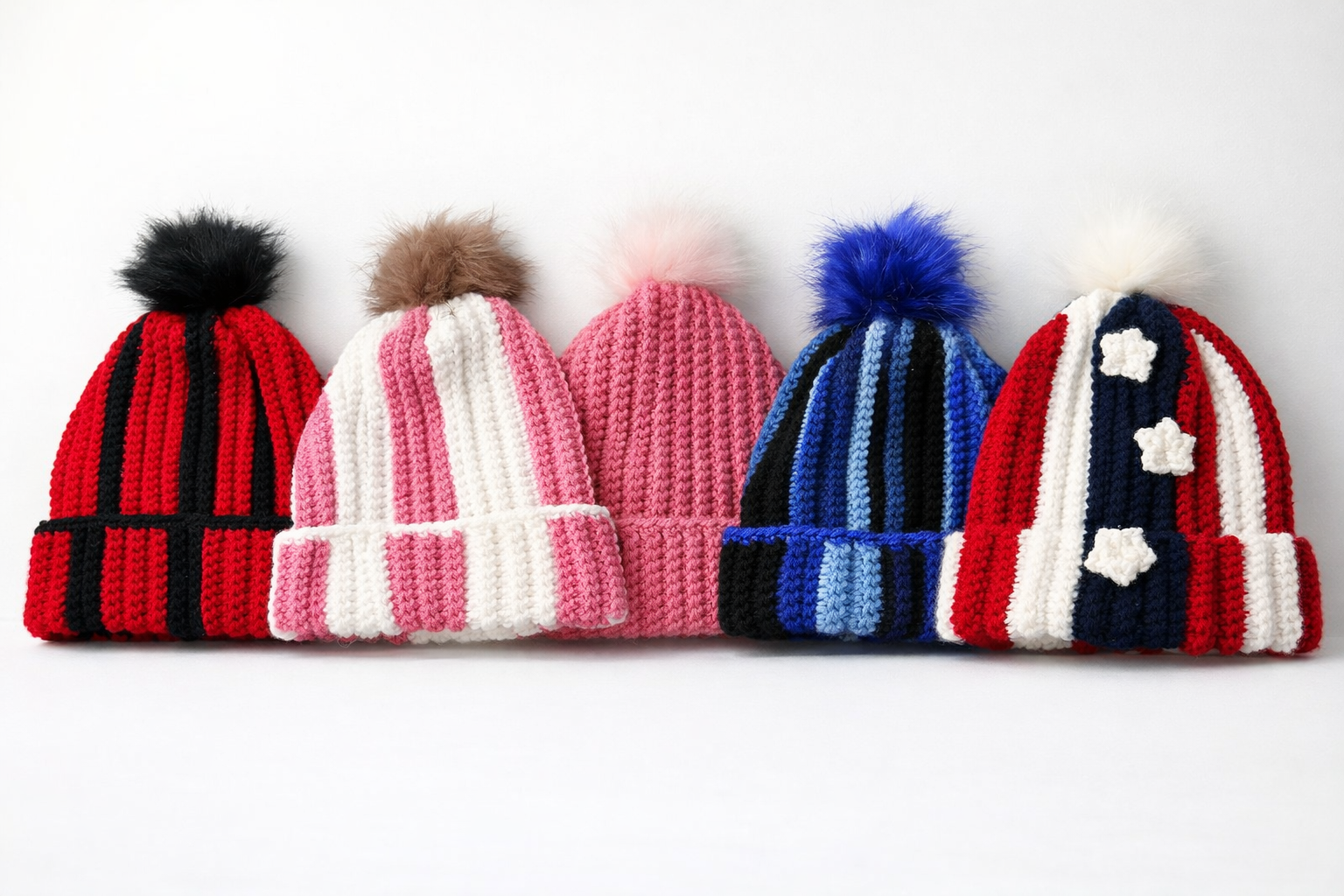 Handmade Crochet Pom Beanie Hats | Cozy Ribbed Winter Hats | Multiple Colors Available