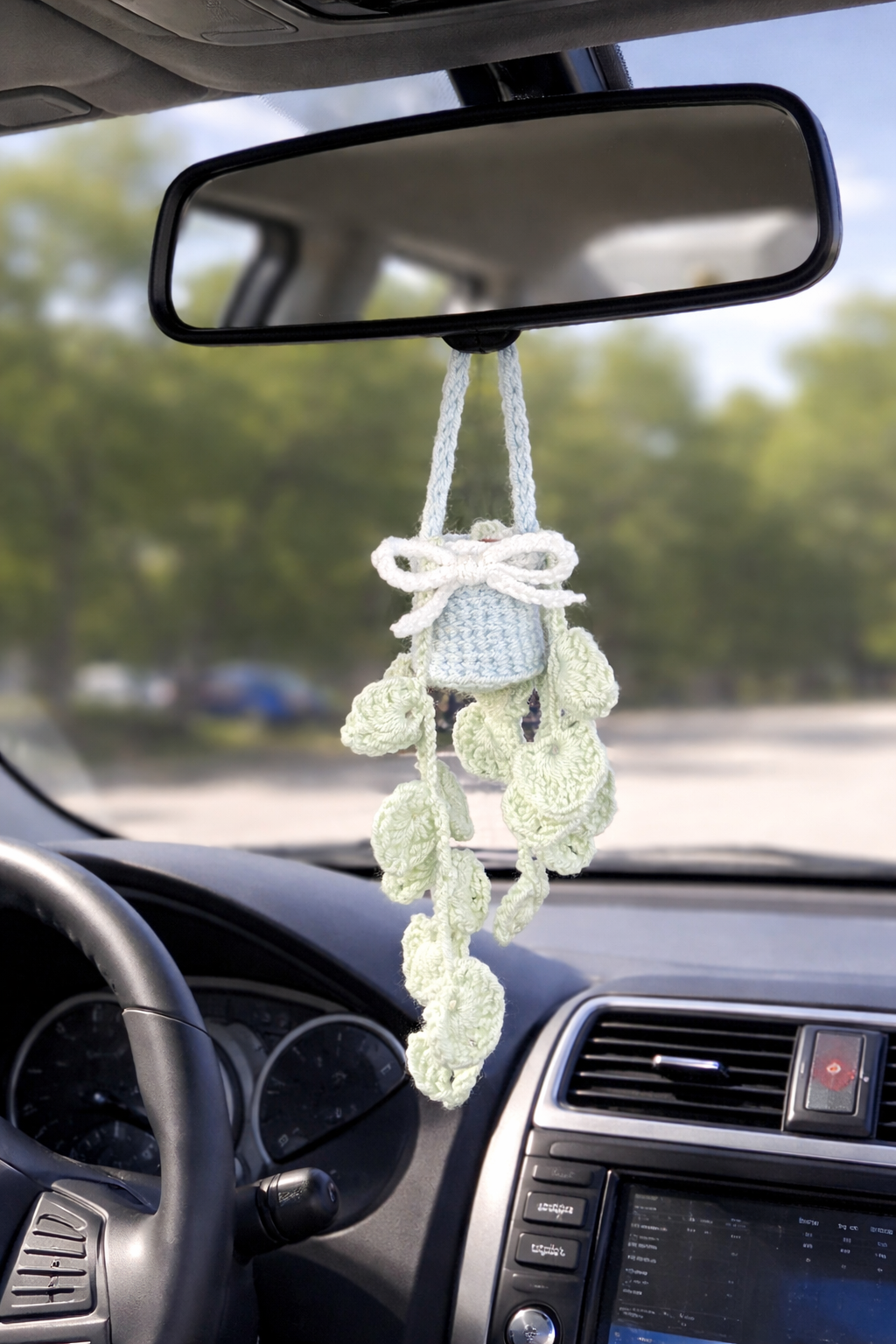 Handmade Crochet Rearview Mirror Hanging Plant
