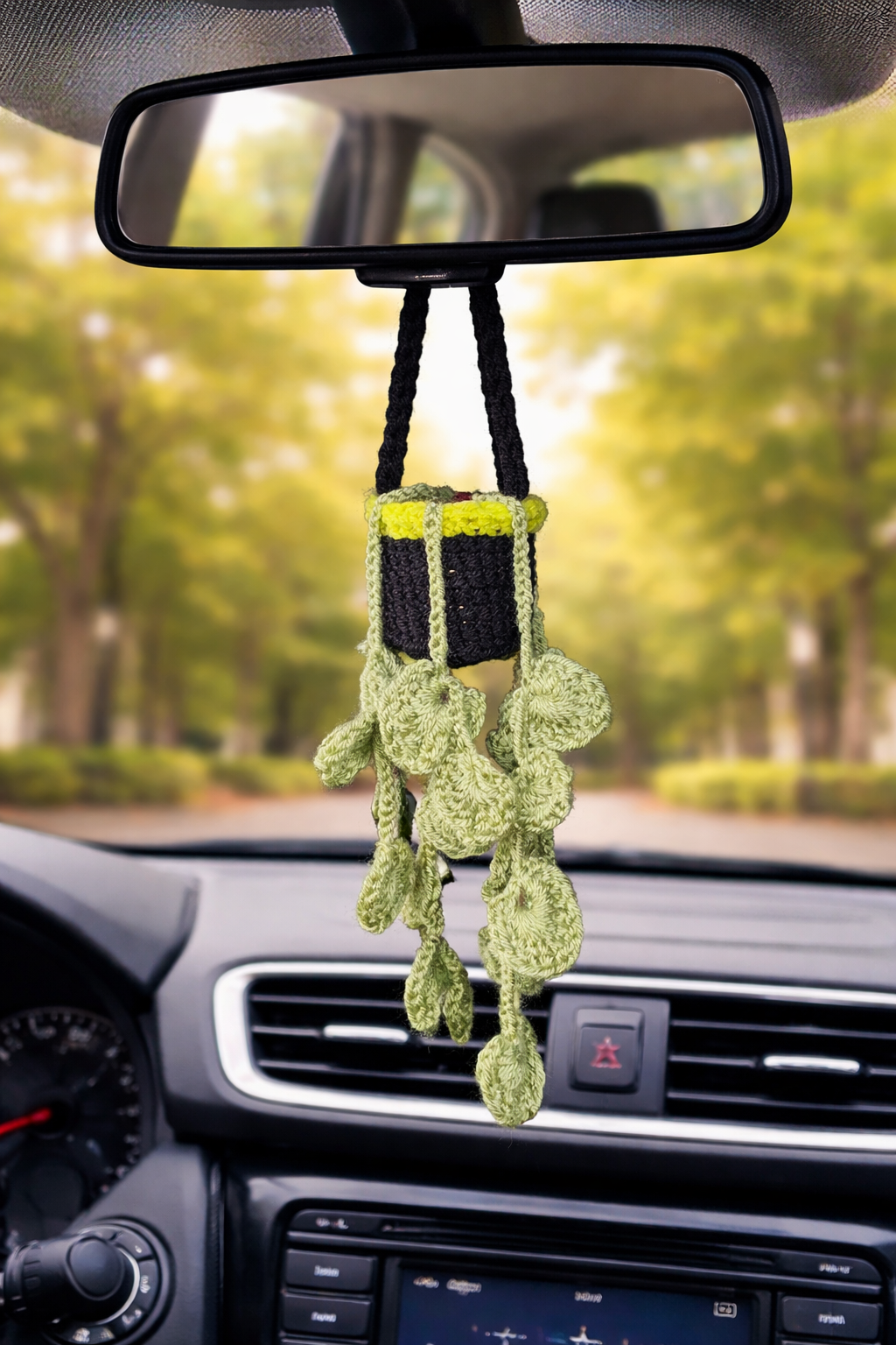 Handmade Crochet Rearview Mirror Hanging Plant