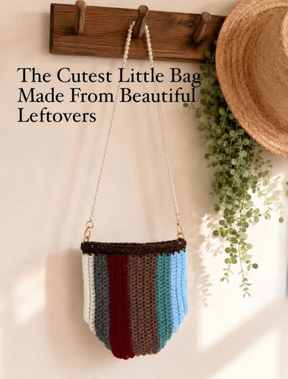 Handmade Scrap Yarn Crochet Bag with Pearl Strap | One of a Kind Cozy Shoulder Purse