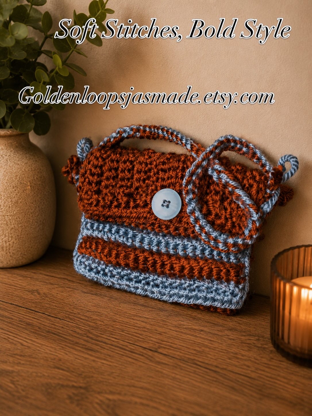 One-of-a-Kind Handmade Crochet Crossbody Bag | Rustic Blue Boho Purse
