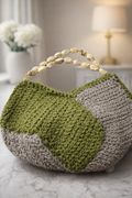 Handmade Crochet Shoulder Bag with Beaded Handle