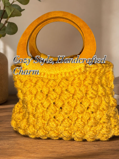 Golden Mustard Bobble Stitch Crochet Handbag | Limited Edition Boho Pur