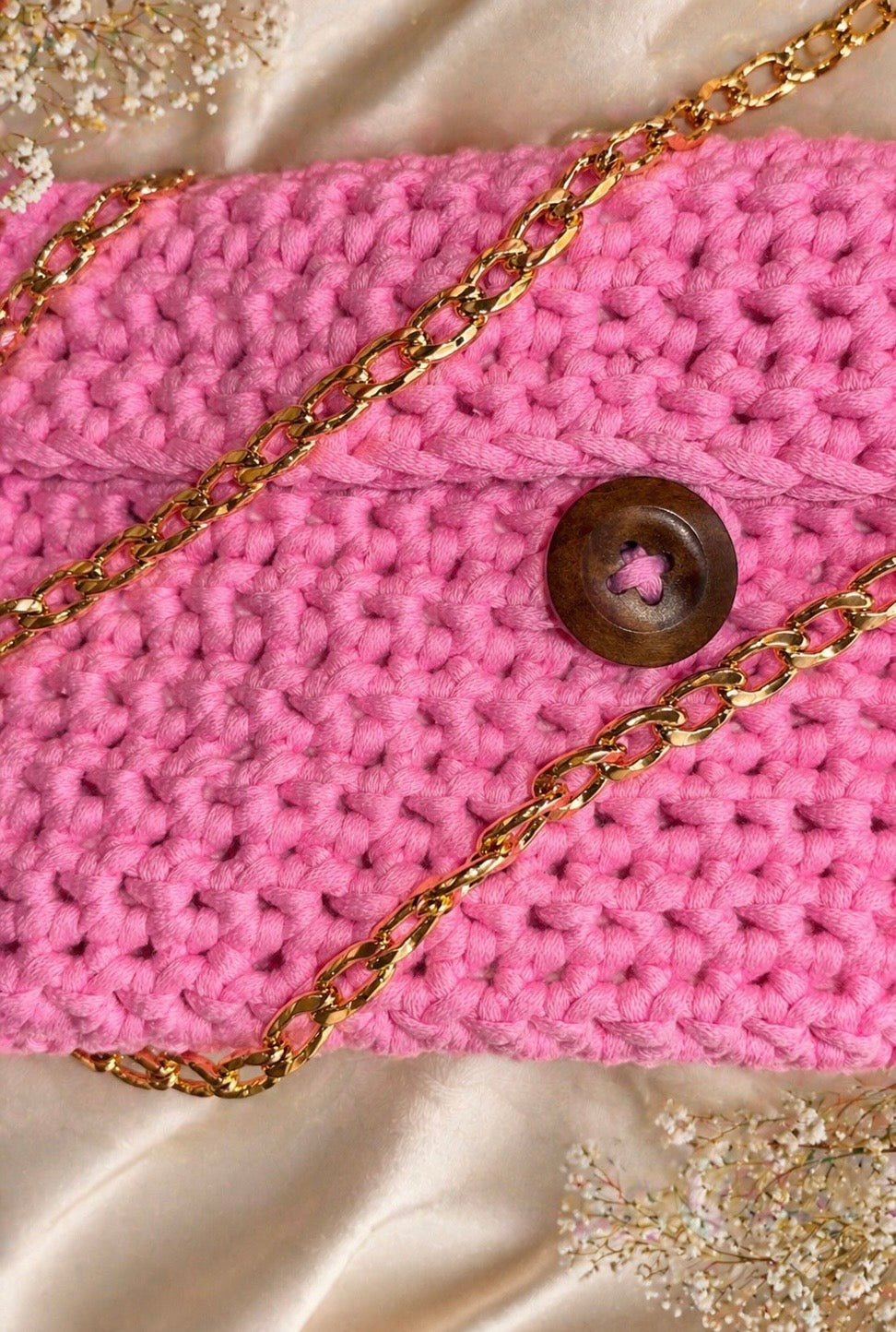 Handmade Crochet Clutch Purse with Detachable Gold Chain Strap | Boho Evening Bag | Custom Colors Availabl