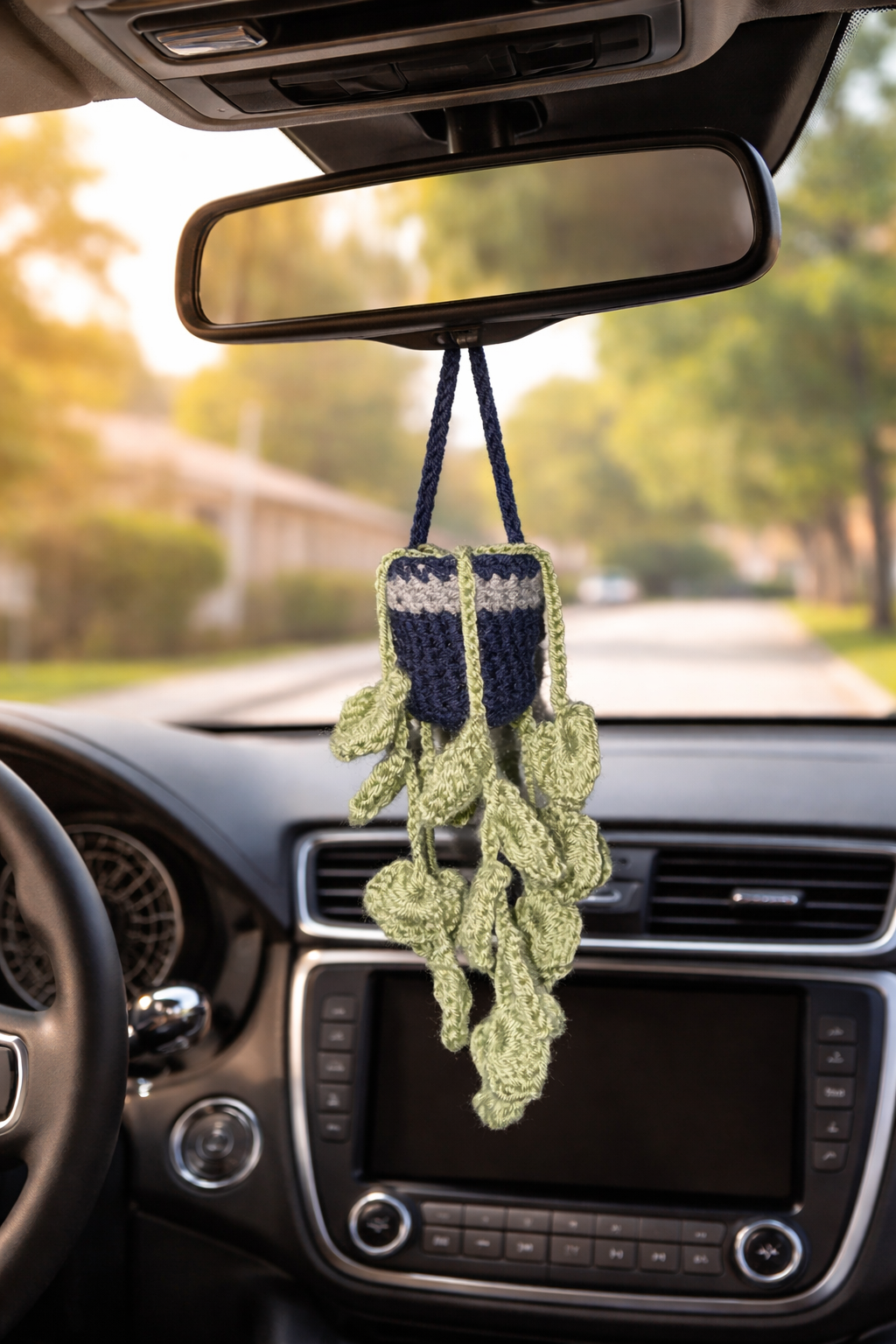 Handmade Crochet Rearview Mirror Hanging Plant