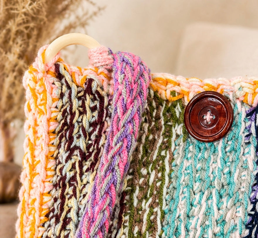 One-of-a-Kind Crochet Shoulder Bag – Scrap Yarn Handmade Purse with Braided Strap