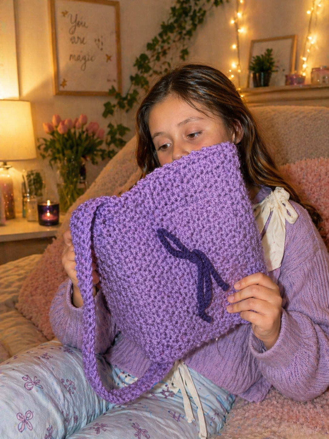 Handmade Crochet Book Sleeve Bag | Adjustable Strap | Button Closure | Purple Book Cover Purse