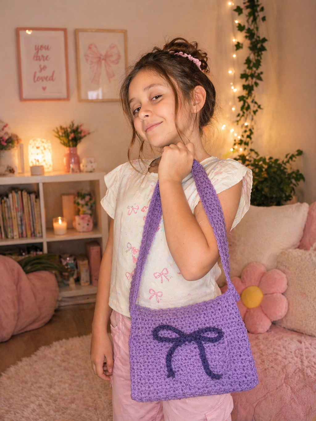 Handmade Crochet Book Sleeve Bag | Adjustable Strap | Button Closure | Purple Book Cover Purse